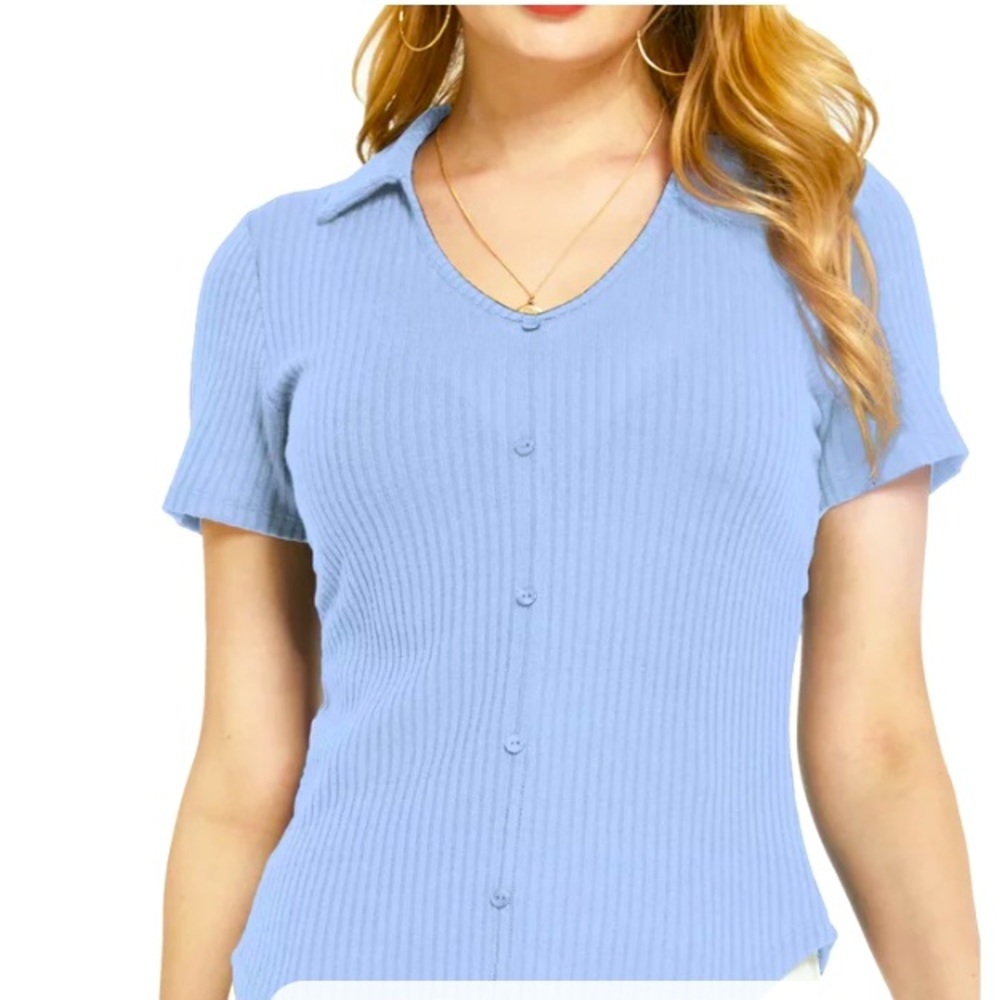 New SSLR V Neck T Shirts for Women Short Sleeve Summer Tops Ribbed Trendy Shirts